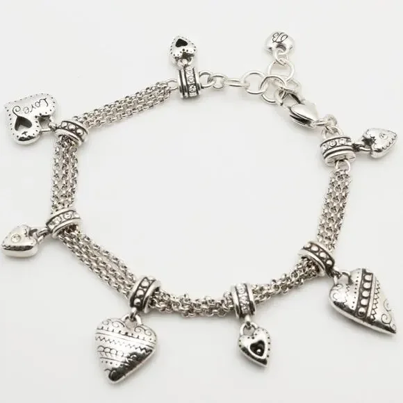 Designer BRIGHTON beaded Cubic Zirconia Heart Charms Bracelet - Picture 4 of 11